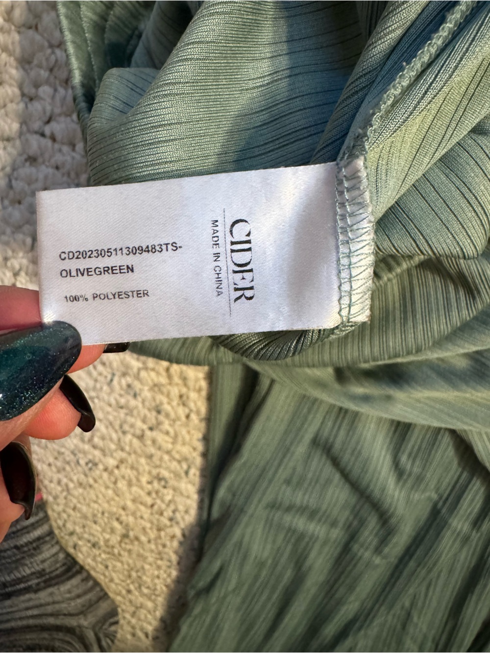 Cider Olive Green Ribbed Wide-Leg Drawstring Pants - Picture 4 of 4
